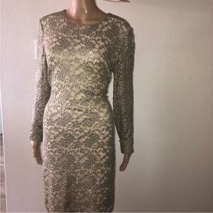 Ralph Lauren Long Sleeve Lace Dress in Cream and Brown